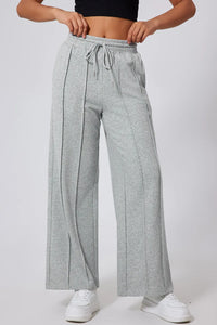 Polyester Drawstring Wide Leg Active Pants