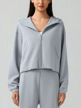 Zip Up Dropped Shouder Active Hooded