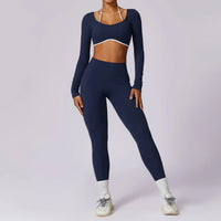 Tracksuit Push Up Long Sleeve Crop Top With hight Waist Leggings 2PCS Set