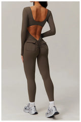 Long Sleeve Sexy Back U Jumpsuit