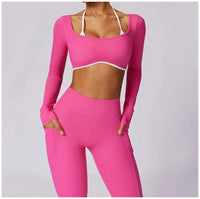 Tracksuit Push Up Long Sleeve Crop Top With hight Waist Leggings 2PCS Set