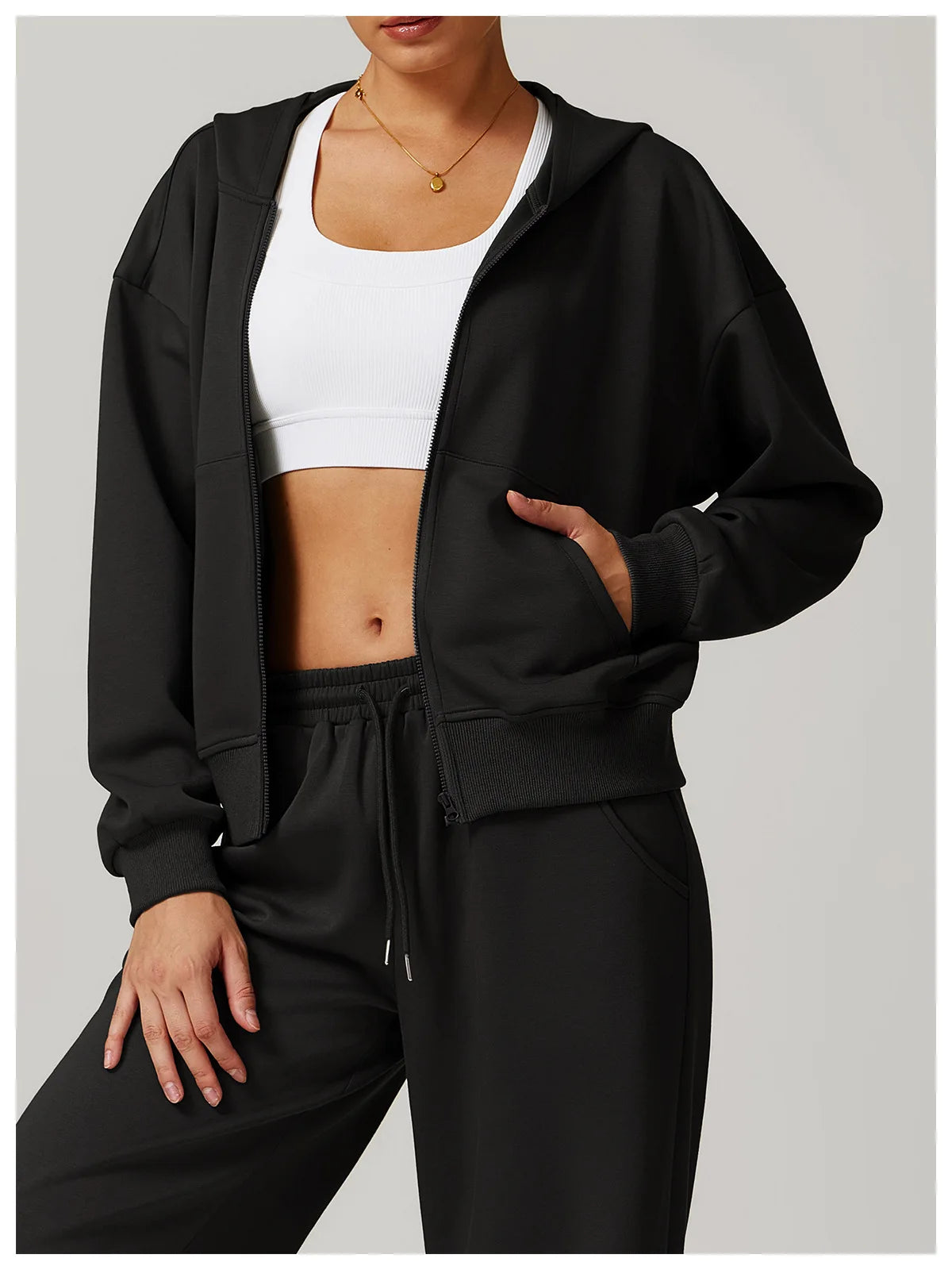 Solid Long Sleeve Hoodies Loose Jacket