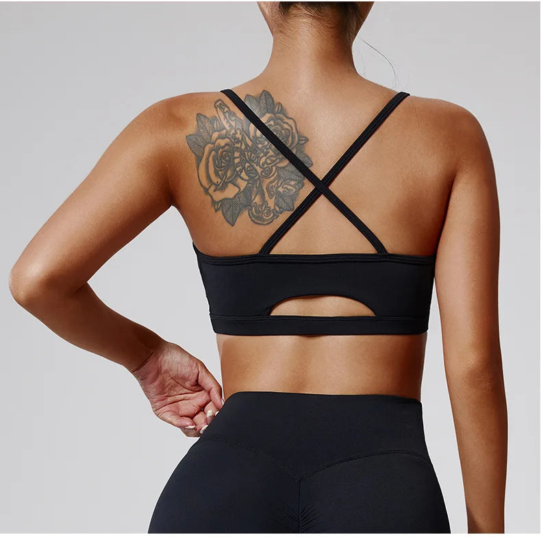 Nude Feeling Cross Strap Elastic Sports Bra