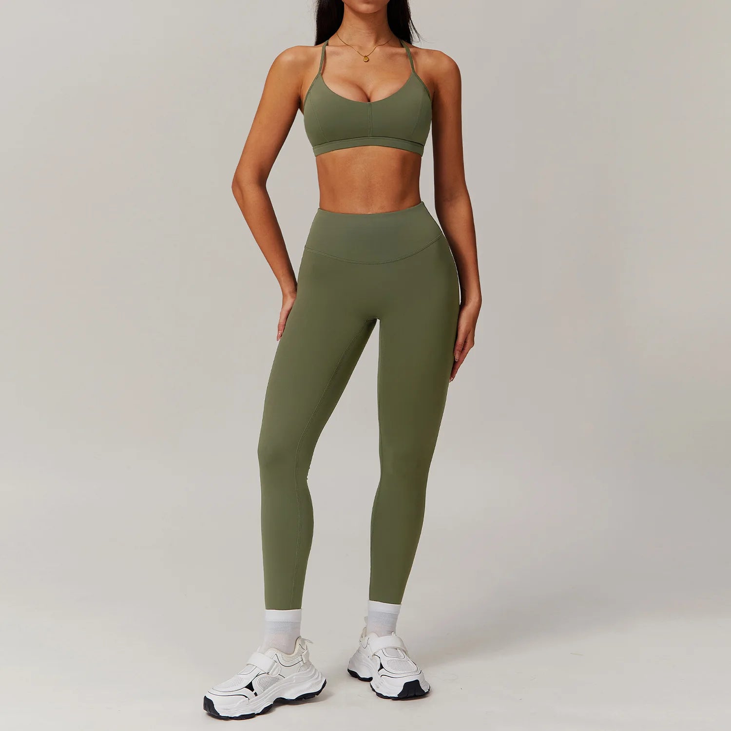 Women Tracksuits Workout Long Sleeve Bra Crop Top High Waist Leggings Set