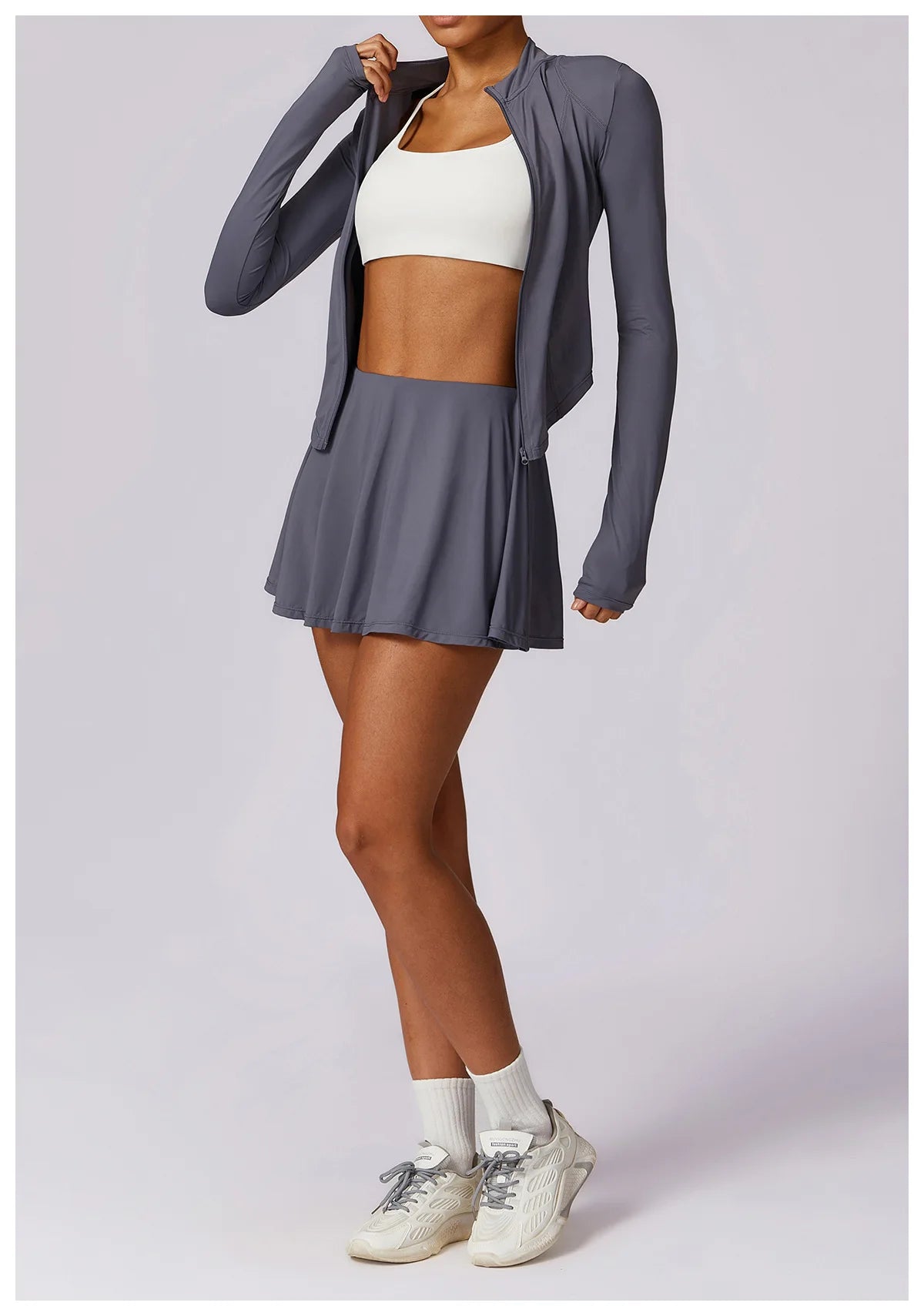 Sports Set with Long Sleeve Fitness Top Sports and Short Skirt