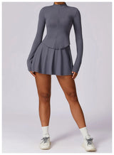 Sports Set with Long Sleeve Fitness Top Sports and Short Skirt