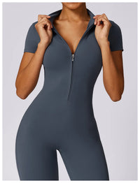 Tracksuit One-Piece Zipper Short Sleeve  Jumpsuits