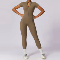 Tracksuit One-Piece Zipper Short Sleeve  Jumpsuits