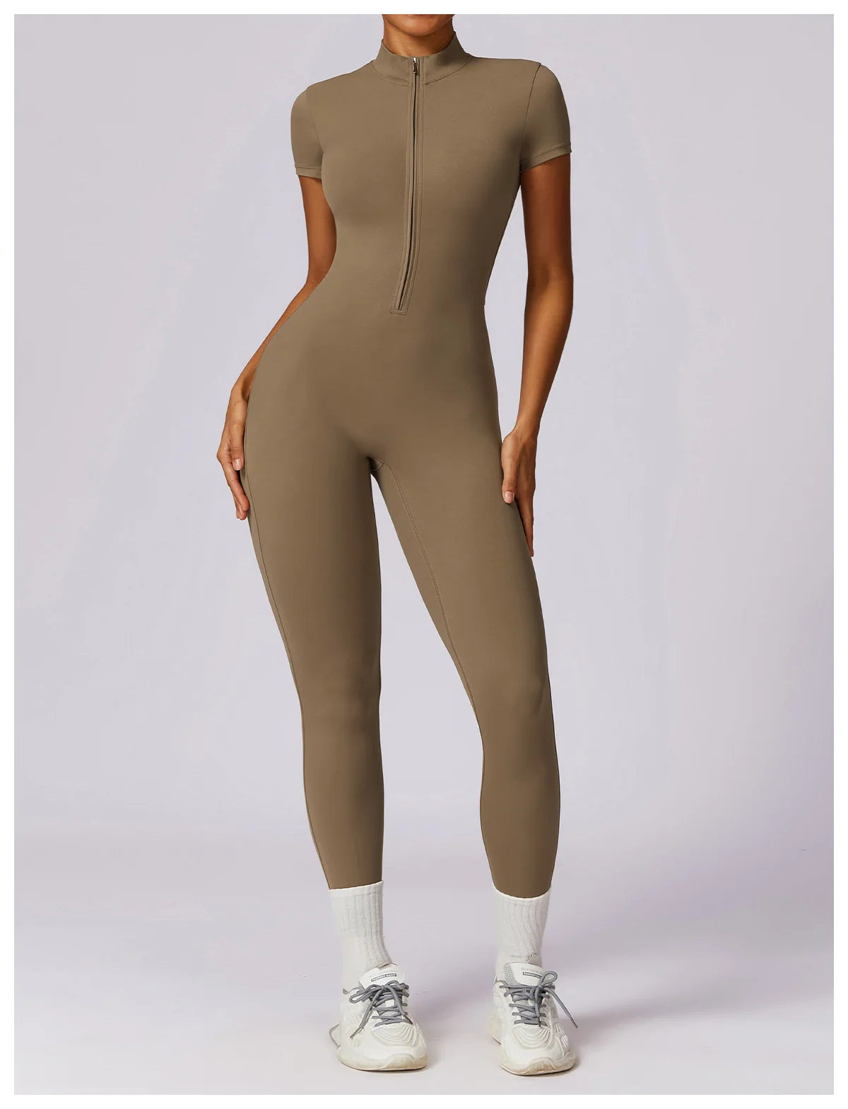 Tracksuit One-Piece Zipper Short Sleeve  Jumpsuits