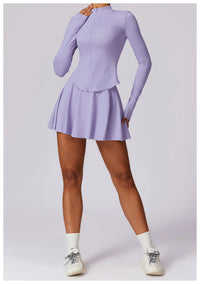 Sports Set with Long Sleeve Fitness Top Sports and Short Skirt