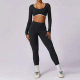 Tracksuit Push Up Long Sleeve Crop Top With hight Waist Leggings 2PCS Set