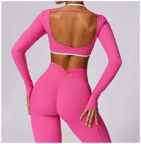 Tracksuit Push Up Long Sleeve Crop Top With hight Waist Leggings 2PCS Set