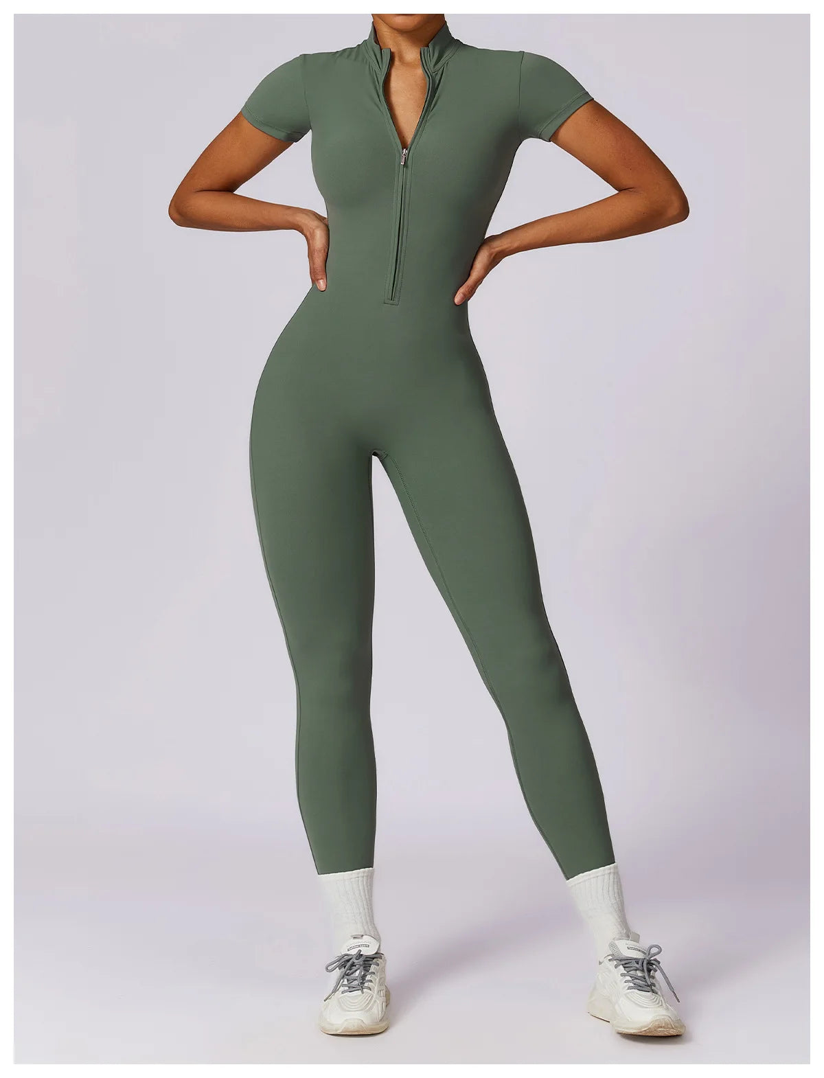 Tracksuit One-Piece Zipper Short Sleeve  Jumpsuits