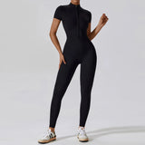 Tracksuit One-Piece Zipper Short Sleeve  Jumpsuits