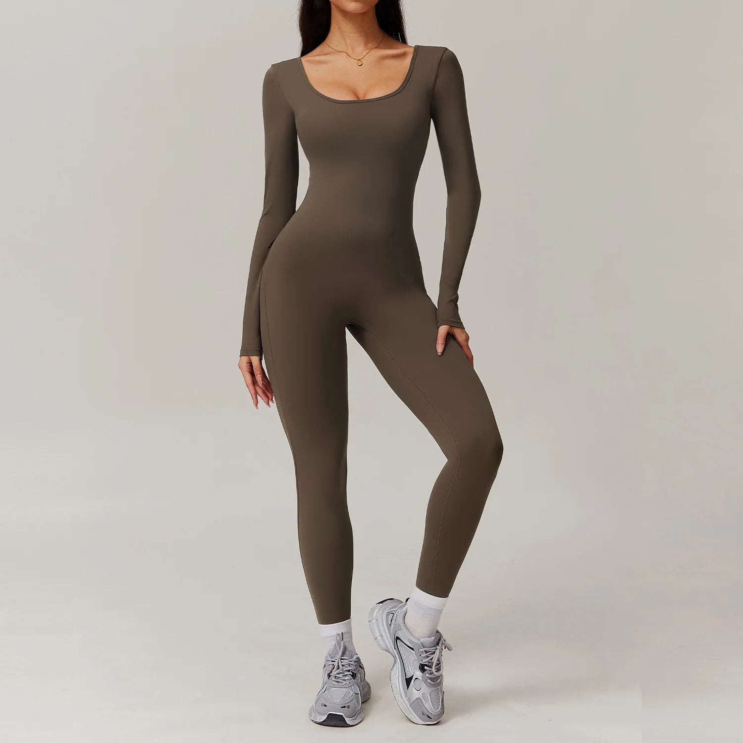 Long Sleeve Sexy Back U Jumpsuit