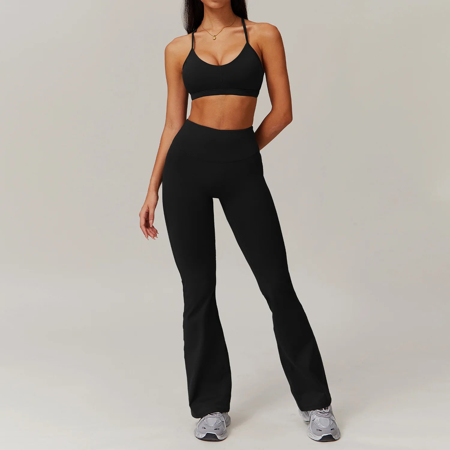 Women Tracksuits Workout Long Sleeve Bra Crop Top High Waist Leggings Set