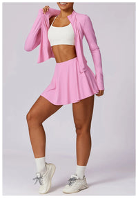 Sports Set with Long Sleeve Fitness Top Sports and Short Skirt