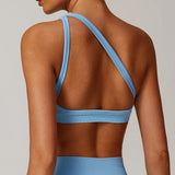 Seamless Push Up One Shoulder Shockproof Sports Bra