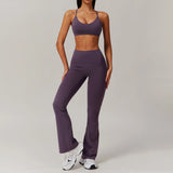 Women Tracksuits Workout Long Sleeve Bra Crop Top High Waist Leggings Set