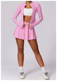 Sports Set with Long Sleeve Fitness Top Sports and Short Skirt