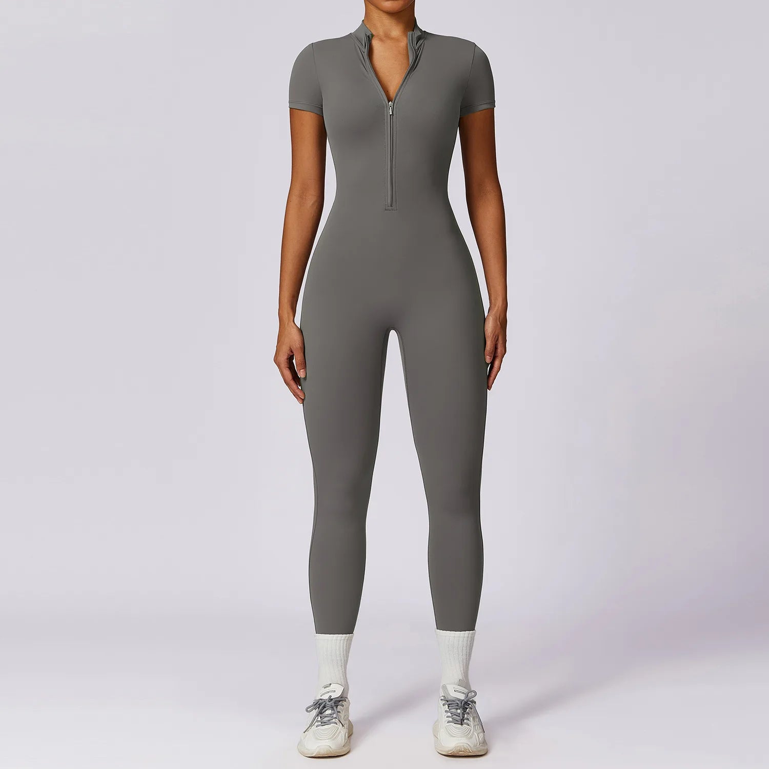 Tracksuit One-Piece Zipper Short Sleeve  Jumpsuits