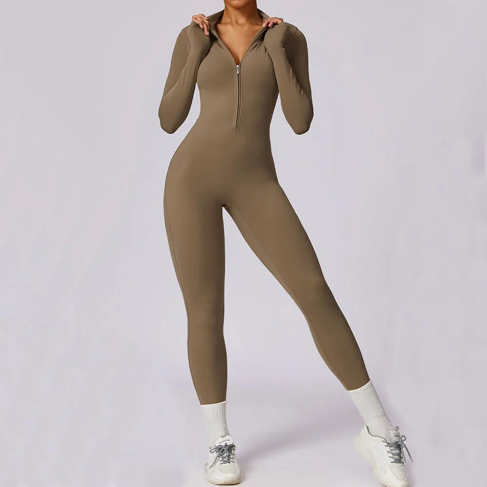 Long Sleeved Zipper Training Jumpsuit