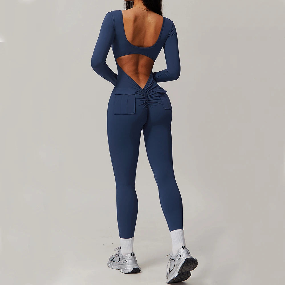 Long Sleeve Sexy Back U Jumpsuit