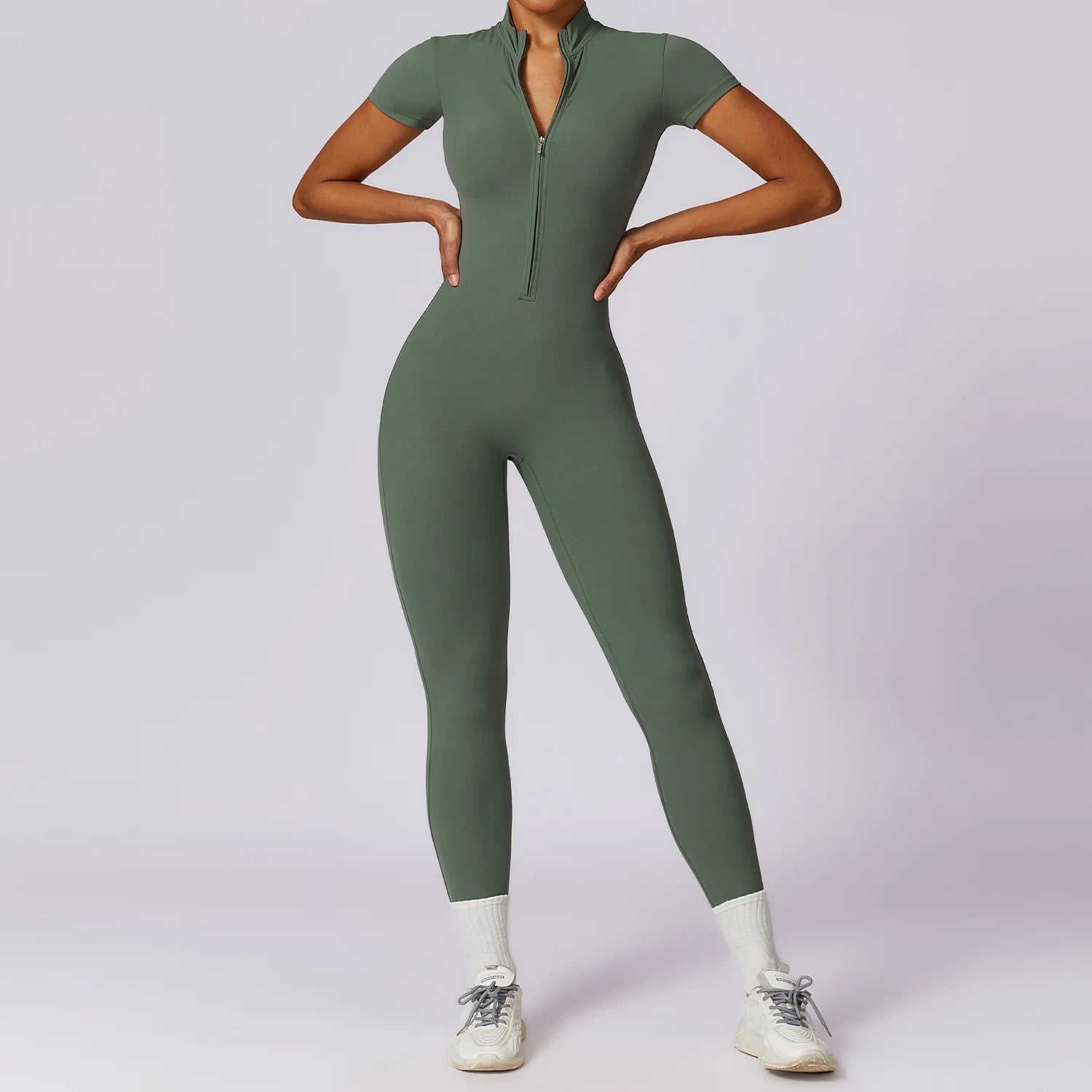 Tracksuit One-Piece Zipper Short Sleeve  Jumpsuits