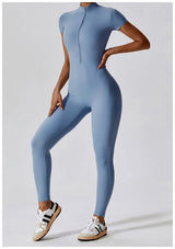 Tracksuit One-Piece Zipper Short Sleeve  Jumpsuits