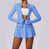 Sports Set with Long Sleeve Fitness Top Sports and Short Skirt