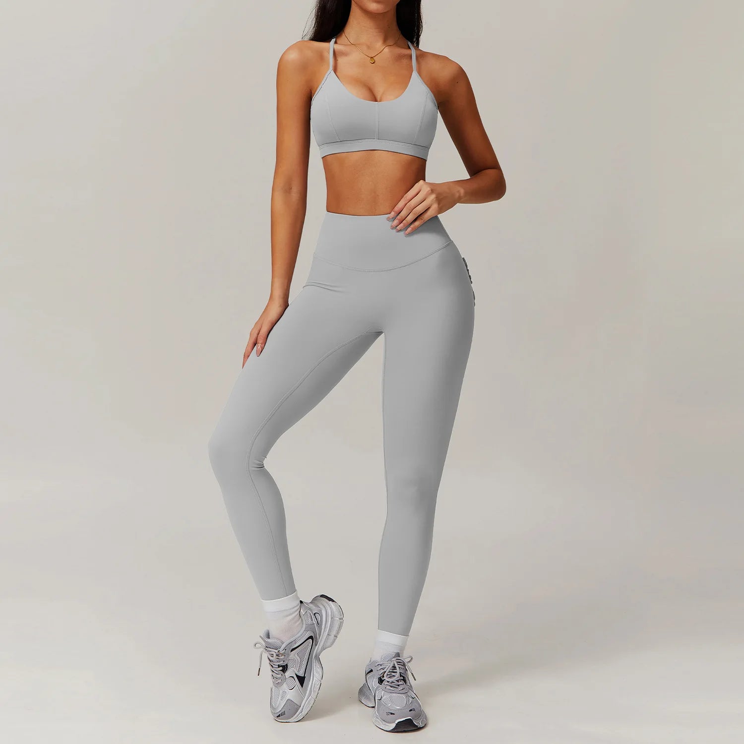 Women Tracksuits Workout Long Sleeve Bra Crop Top High Waist Leggings Set