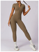 Tracksuit One-Piece Zipper Short Sleeve  Jumpsuits