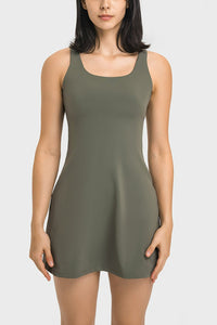 Square Neck Sports Tank Dress with Full Coverage Bottoms