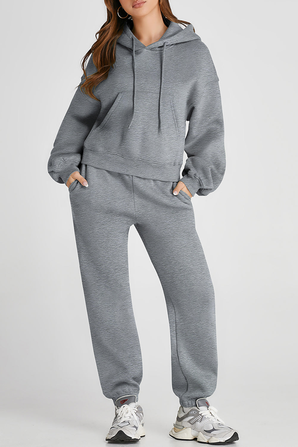 Dropped Shoulder Hooded Top and Pants Active Set